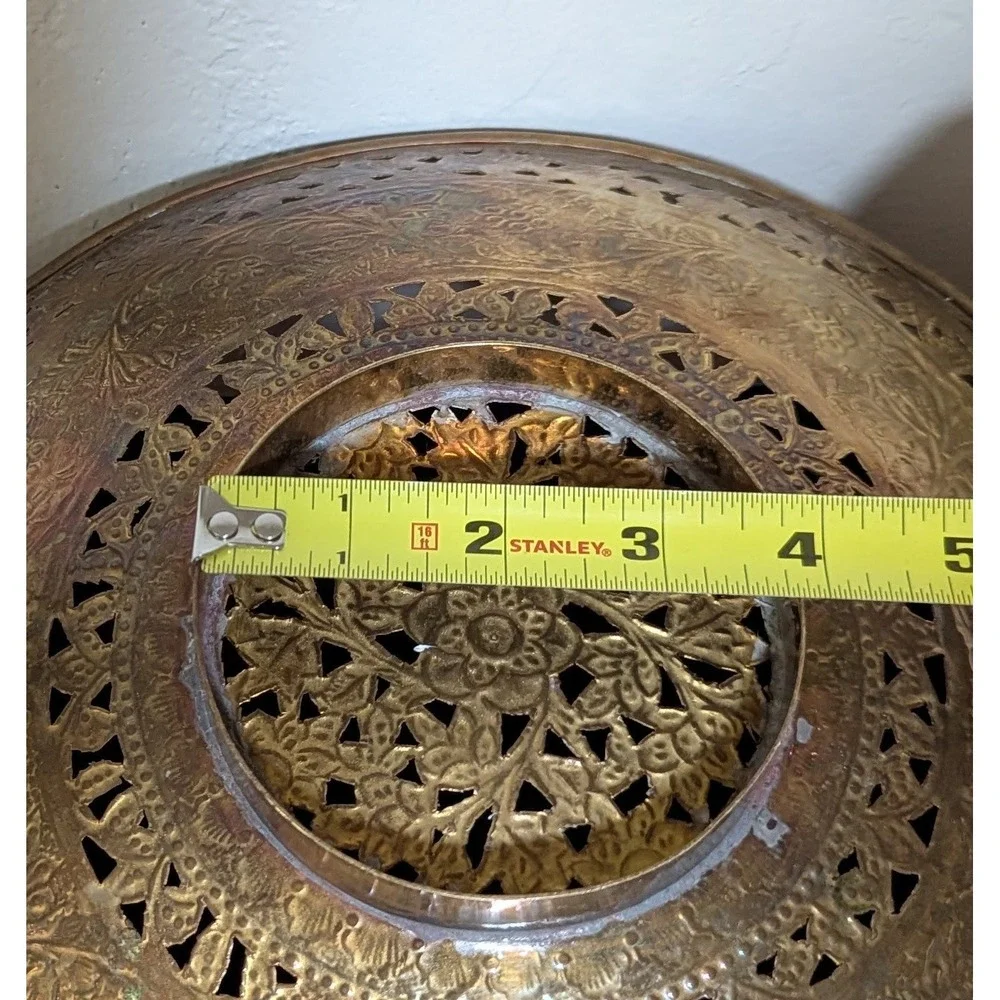 Vintage Pierced Brass Bowl With a Floral and‎ Berries Pattern 11